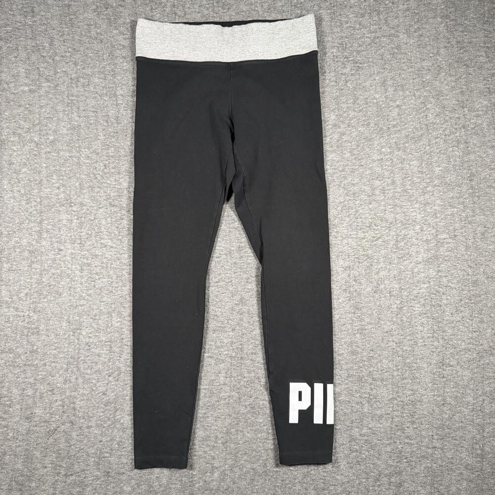 Victoria's Secret PINK Yoga Leggings Womens M Black Gray Foldover Logo Y2K VS